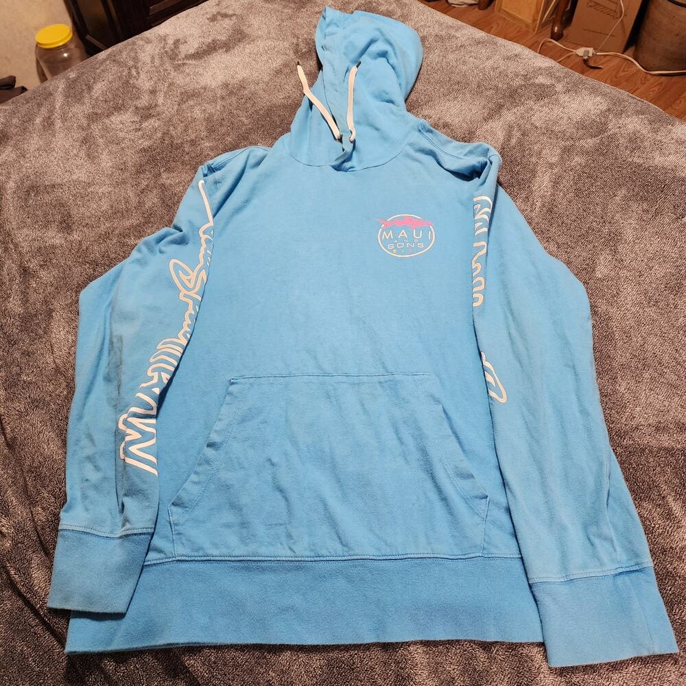 American Eagle Maui and Sons Hooded long sleeve tshirt light blue Size L 2347